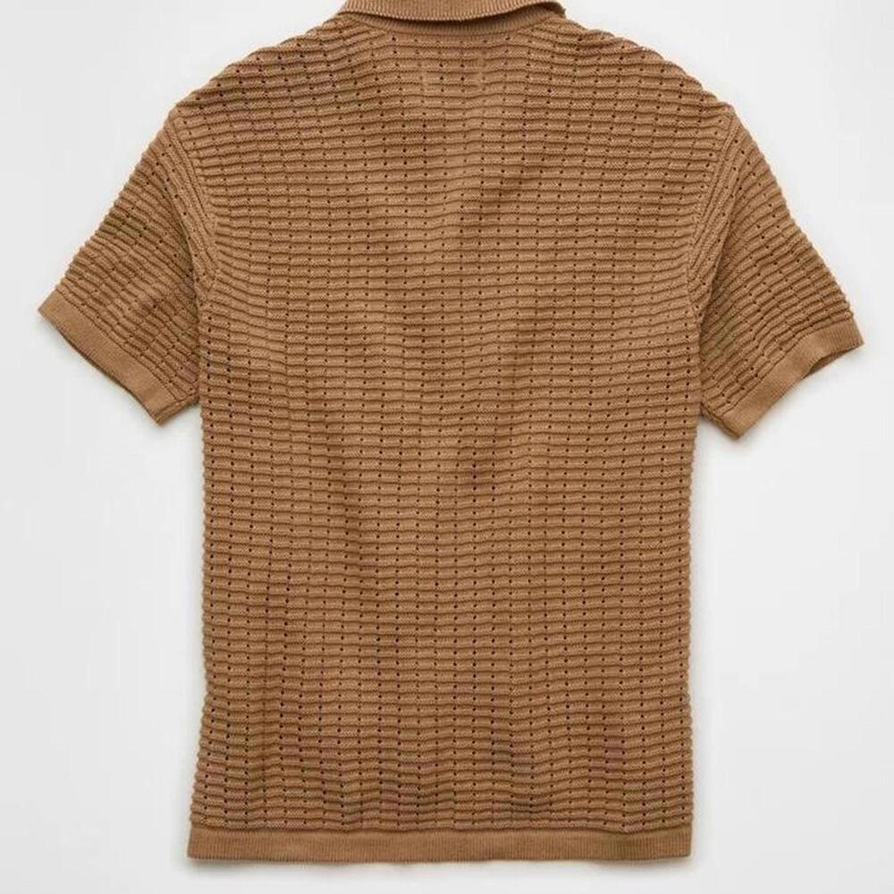 AE Weekend Textured Button-Up Sweater Polo Shirt brown size XL NWOT - Picture 4 of 8